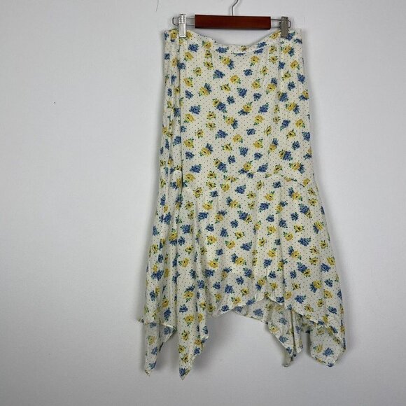 Lost + Wander Mama Mia Midi Ivory Yellow Floral Polka Dot Skirt Size Small - Picture 1 of 6